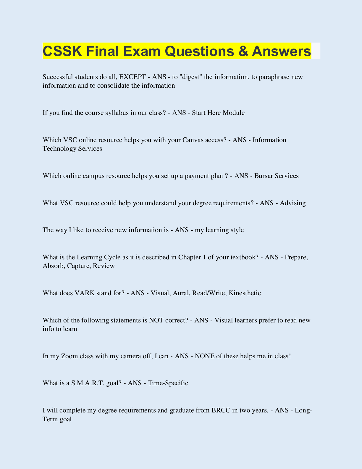 Preview image for CSSK Final Exam Questions & Answers | 50 Questions with 100% Correct Answers | Updated & Verified